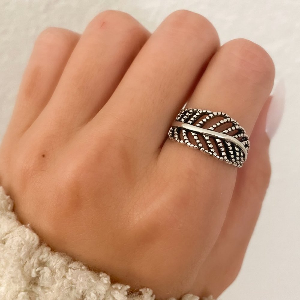Sterling Silver Leaf Wrap Ring - Silver